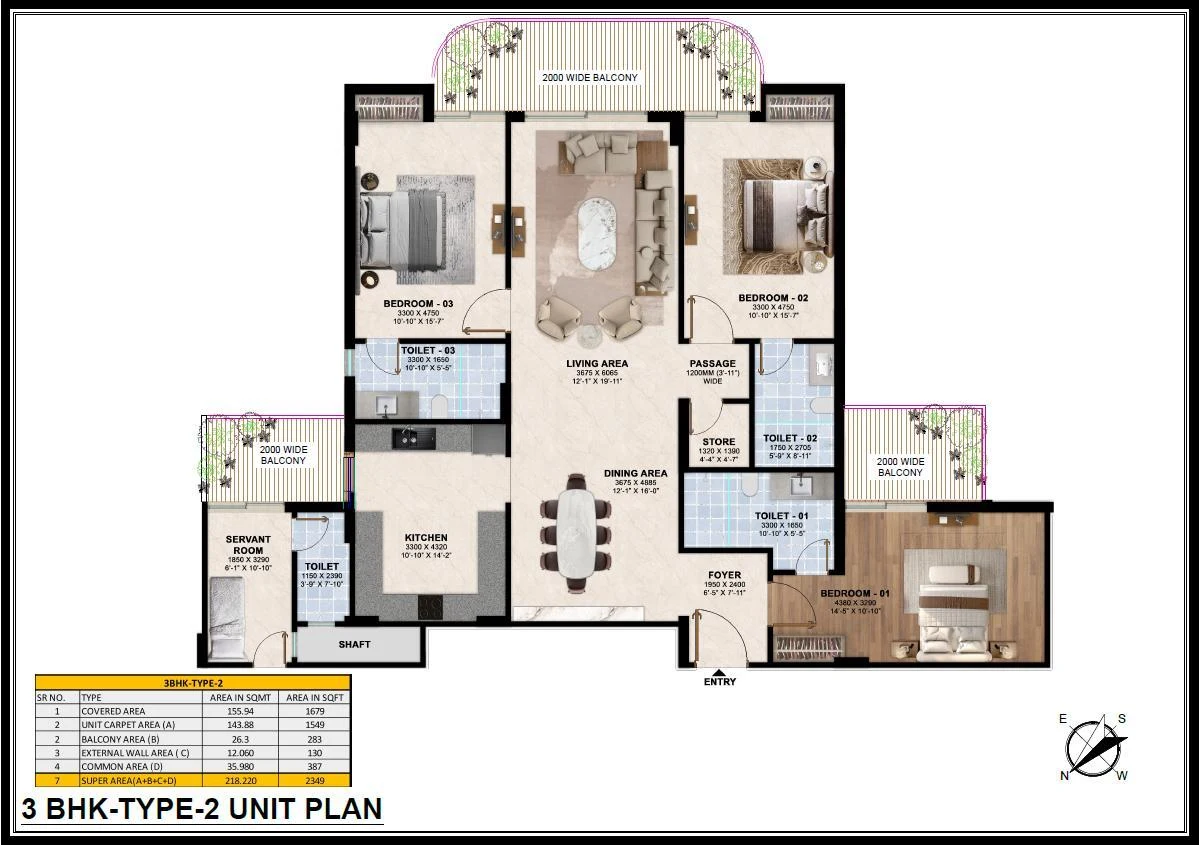 Rohit Avenue 3 BHK type 2 floor plan from brochure