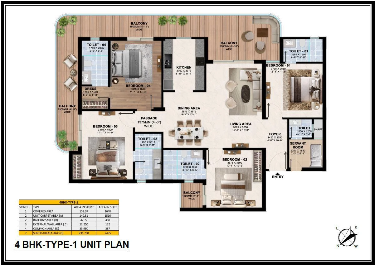 Rohit Avenue 4 BHK type 1 floor plan from brochure